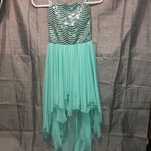 Love Reign Teal Sparkly Sequin Strapless High-Low Dress (SIZE 5 Juniors)